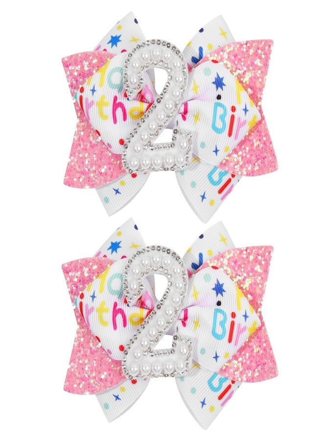 ربطتان للشعر لحفلة عيد ميلاد الطفلة - ربطة شعر لامعة لعيد الميلاد الثاني، بتصميم حلو مستوحى من حفلة الآيس كريم، إكسسوارات شعر وردية اللون للأطفال من عمر سنة إلى 6 سنوات، ملابس وزينة - Image 1